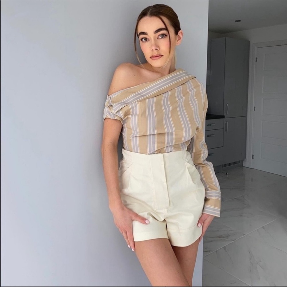 NWT Zara Striped one shoulder asymmetrical blouse top| zara printed shirt - Picture 10 of 10